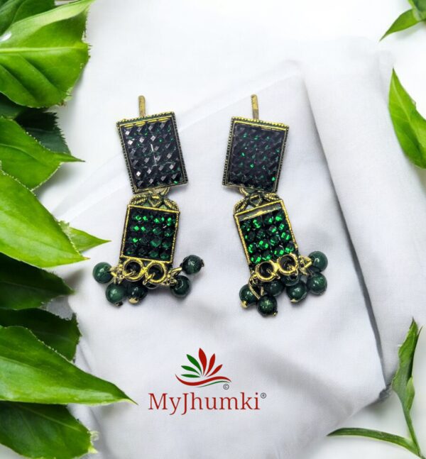 Green Oxidised Jhumka Earring For Women